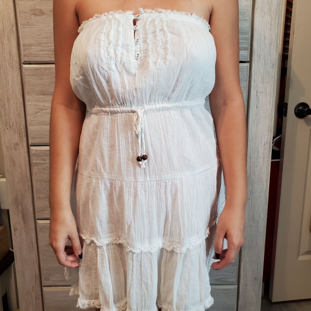 Aerie Strapless White Tiered Dress